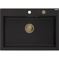 Mexen Elix granieten gootsteen 1-komor 700 x 500 , zwart, gouden sifon - 6526701005-77-G