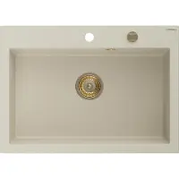 Mexen Elix granieten spoelbak 1-kamer 700 x 500 , beige, gouden sifon - 6526701005-69-G