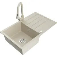 Mexen Bruno granieten gootsteen met 1 bak en afdruiprek en keukenmengkraan Elia, beige - 6513-69-670101-69