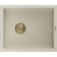 Mexen Pedro granieten gootsteen 1-komors 560 x 460 , beige, gouden sifon - 6508561000-69-G