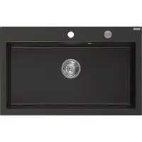 Mexen Elix granieten gootsteen 1-kompartment 800 x 500 , zwart/goud metallic, chromen sifon - 6527801005-75