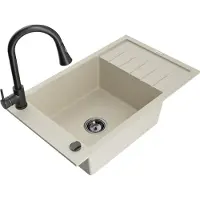 Mexen Elias granieten spoelbak 1-kompartment met druiprek en keukenmengkraan Elia, beige- 6511-69-670101-70