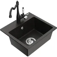 Mexen Milo granieten gootsteen 1-komors met keukenmengkraan Carla, zwart/gouden metallic - 6505-75-670700-70
