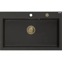 Mexen Elix granieten spoelbak 1-komor 800 x 500 , zwart/goud metallic, gouden sifon - 6527801005-75-G