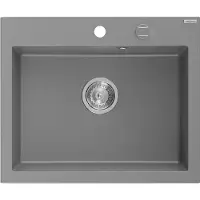 Mexen Elix granieten spoelbak 1-komer 600 x 500 , grijs, chrom sifon - 6525601005-71