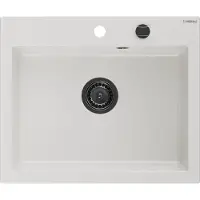 Mexen Elix granieten gootsteen 1-baks 600 x 500 , wit, zwarte sifon - 6525601005-20-B