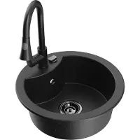 Mexen Diego granieten spoelbak met 1 bak en keukenmengkraan Elia, zwart/zilver metallic - 6512-73-670101-70-B