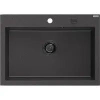 Mexen Elix granieten gootsteen 1-komors 700 x 500 , zwart gevlekt, zwarte sifon - 6526701005-76-B
