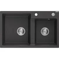 Mexen Tomas granieten gootsteen 2-komoren 800 x 500 , zwart gemêleerd, sifon chroom - 6516802000-76