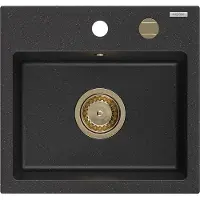 Mexen Milo granieten gootsteen 1-komp 435 x 410 , zwart/zilveren metallic, gouden sifon - 6505441000-73-G