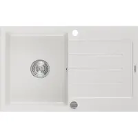 Mexen Bruno granieten gootsteen 1-kompartement met afdruiprek 795 x 495 , wit, sifon chroom - 6513791010-20