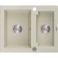 Mexen Carlos granieten gootsteen 1,5-bak 582 x 475 , beige, sifon chroom - 6518581500-69