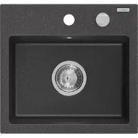 Mexen Milo granieten spoelbak 1-komoer 435 x 410 , zwart gespikkeld, chromen sifon - 6505441000-76