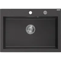 Mexen Elix granieten gootsteen 1-kamer 700 x 500 , zwart gespikkeld, sifon chroom - 6526701005-76