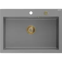 Mexen Elix granieten aanrechtbak 1-kamer 700 x 500 , grijs, gouden sifon - 6526701005-71-G
