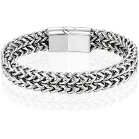 LGT JWLS Heren Armband - Dubbele Curb Chain van Edelstaal, Zilver-21cm