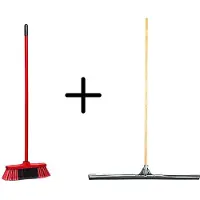 Synx Store Synx Tools Binnenbezem Rood + Vloertrekker 75cm met Steel 150cm - Kamerveger – Vloerreiniger – Moppen - Zachte bezem met steel 130cm