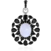 Cavill - Zilveren Hanger - 925 Sterling Zilver - Regenboog Maansteen 2,92 ct Ovaal Cabochon - Zwarte Spinel 3,92 ct - Elegante Edelsteen Hanger Dames