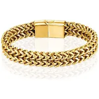 LGT JWLS Heren Armband - Dubbele Curb Chain van Edelstaal, Goud-21cm