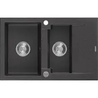 Mexen Gaspar granieten gootsteen 1,5-komor met afdruiprek 737 x 475 , zwart gespikkeld, chroomsifon - 6507731505-76