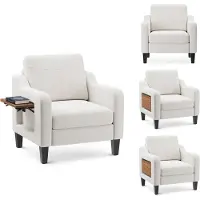 COLAMY stoffen fauteuil met houten zijpanelen - sterk draagvermogen 136 kg - comfortabel en stevig - beige