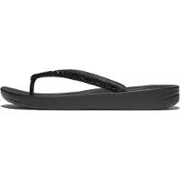 FitFlop Women iQushion Multi-Crystal Ergonomic Flip-Flops All Black-Schoenmaat 41