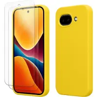 Kwmobile hoes met 2x screenprotectors voor Google Pixel 10a – screenprotector van gehard glas – draadloos opladen – stralend geel