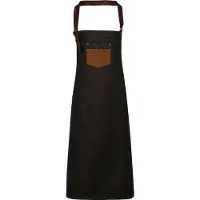 Premier Division Waxed Look Denim Bib Apron With Faux Leather | Maat: Één maat