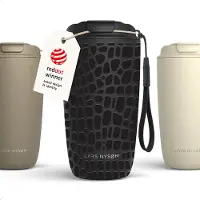 LARS NYSØM Nøgen Thermo Coffee Mug-to-go 500ml - BPA-vrij met Isolatie - Met Draagriem & Tritan Deksel (Carbon Black/Crocodile/Gloss Black)