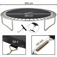 Arebos Trampoline Springmat Ø264 cm voor Ø305 cm Trampoline 54 Ogen UV-Bestendig PP Belastbaar tot 150 kg Zwart