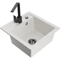 Mexen Vito granieten spoelbak 1-komorige met keukenmengkraan Rita, wit - 6503-20-670300-70