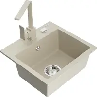 Mexen Milo granieten gootsteen met 1 bak en Rita keukenkraan, beige - 6505-69-670300-69