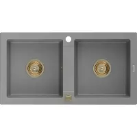 Mexen Mario granieten gootsteen 2-kamer 820 x 436 , grijs, gouden sifon - 6504822000-71-G
