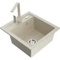 Mexen Vito granieten spoelbak met 1 bak en keukenmengkraan Rita, beige - 6503-69-670300-69