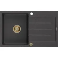 Mexen Bruno granieten spoelbak 1-komers met afdruiprek 795 x 495 , zwart gespikkeld, gouden sifon - 6513791010-76-G