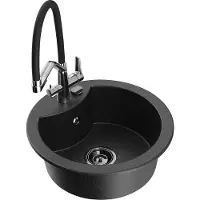 Mexen Diego granieten spoelbak 1-kamer met keukenmengkraan Duo, zwart/zilver metallic - 6512-73-671701-07-B