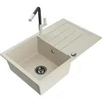 Mexen Bruno granieten spoelbak 1-kompartiment met afdruiprek en keukenkraan Flora, beige - 6513-69-670401-07-B