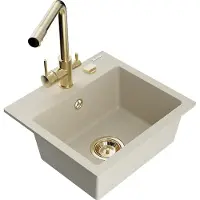 Mexen Milo granieten spoelbak met één bak en keukenkraan Duero, beige - 6505-69-671600-50