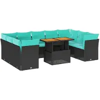 vidaXL 10-delige Loungeset met kussens poly rattan zwart