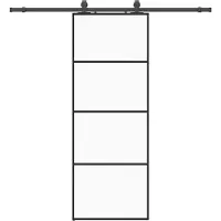 vidaXL Schuifdeur met beslagset 76x205 cm ESG glas zwart