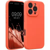 Kwmobile telefoonhoesje geschikt voor Apple iPhone 16 Pro - TPU backcover met siliconen coating - Smartphone case in levendig koraal
