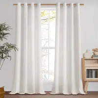 Unyqoos Elegante Linnenlook Gordijnen voor Woonkamer met Oogjes, Half-Transparant, Set van 2, Ivoorwit, 225 x 140 cm