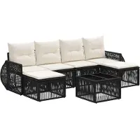 vidaXL Tuinbank Set 7 st Zwart en Crème Wit poly rattan