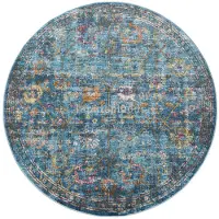 Muratap Picasso sarough vintage rond vloerkleed blauw laagpolig- 200 cm