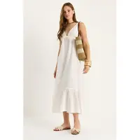Bianco A-Form Fit Midi-jurk met V-hals en binddetail