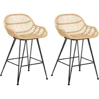 Beliani TERRELL - Barkruk set van 2 - Naturel - Rotan