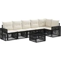 vidaXL Tuinbank Set 7 st Zwart en Crème Wit poly rattan