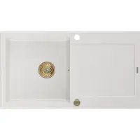Mexen Leo granieten gootsteen 1-komorige met afdruiprek 900 x 500 , wit, gouden sifon - 6501901010-20-G