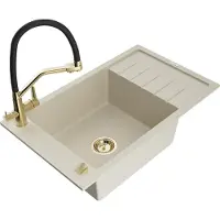 Mexen Elias granieten spoelbak 1-komerig met afdruipblad en keukenmengkraan Duo, beige - 6511-69-671701-57-G