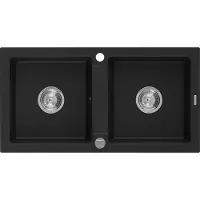 Mexen Mario granieten spoelbak met 2 kamers 820 x 436 , zwart, chromen sifon - 6504822000-77